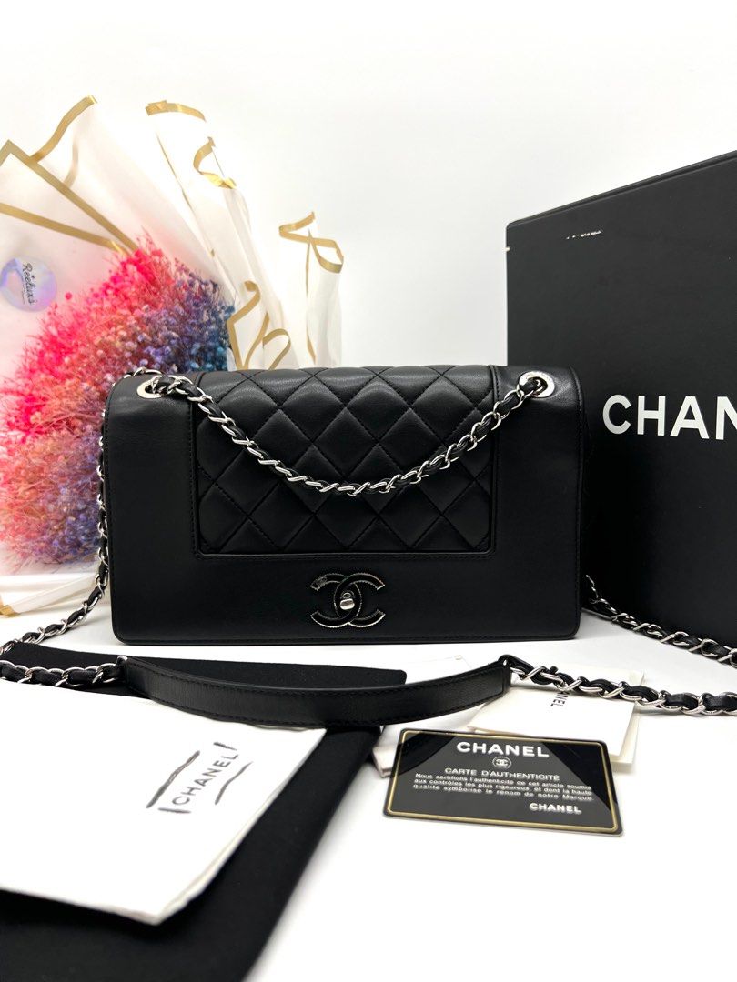 Chanel Sheepskin Quilted Mademoiselle Vintage Zip Around Wallet Black