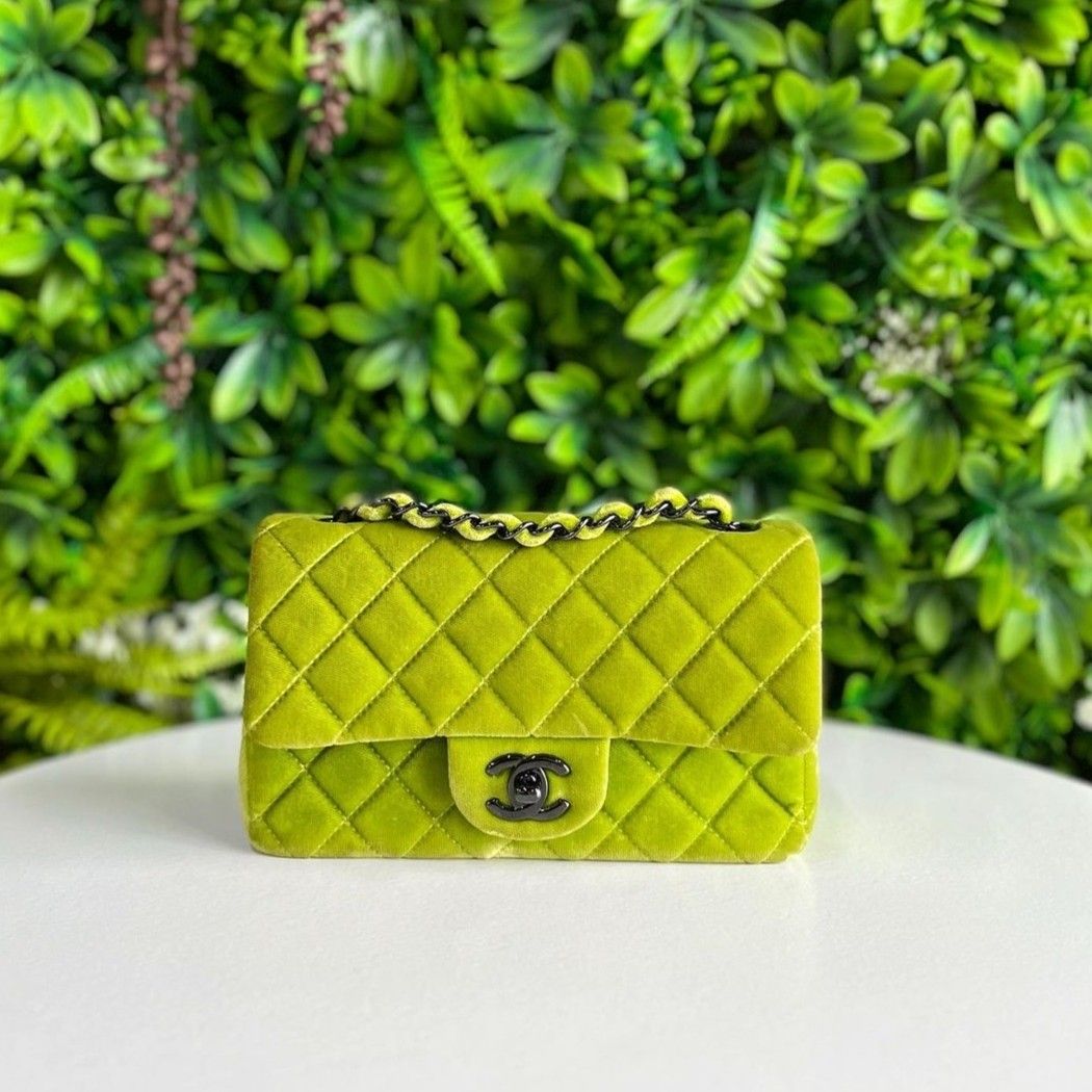 Chanel Green/Purple Quilted Velvet and Tweed Small Boy Flap Bag at 1stDibs