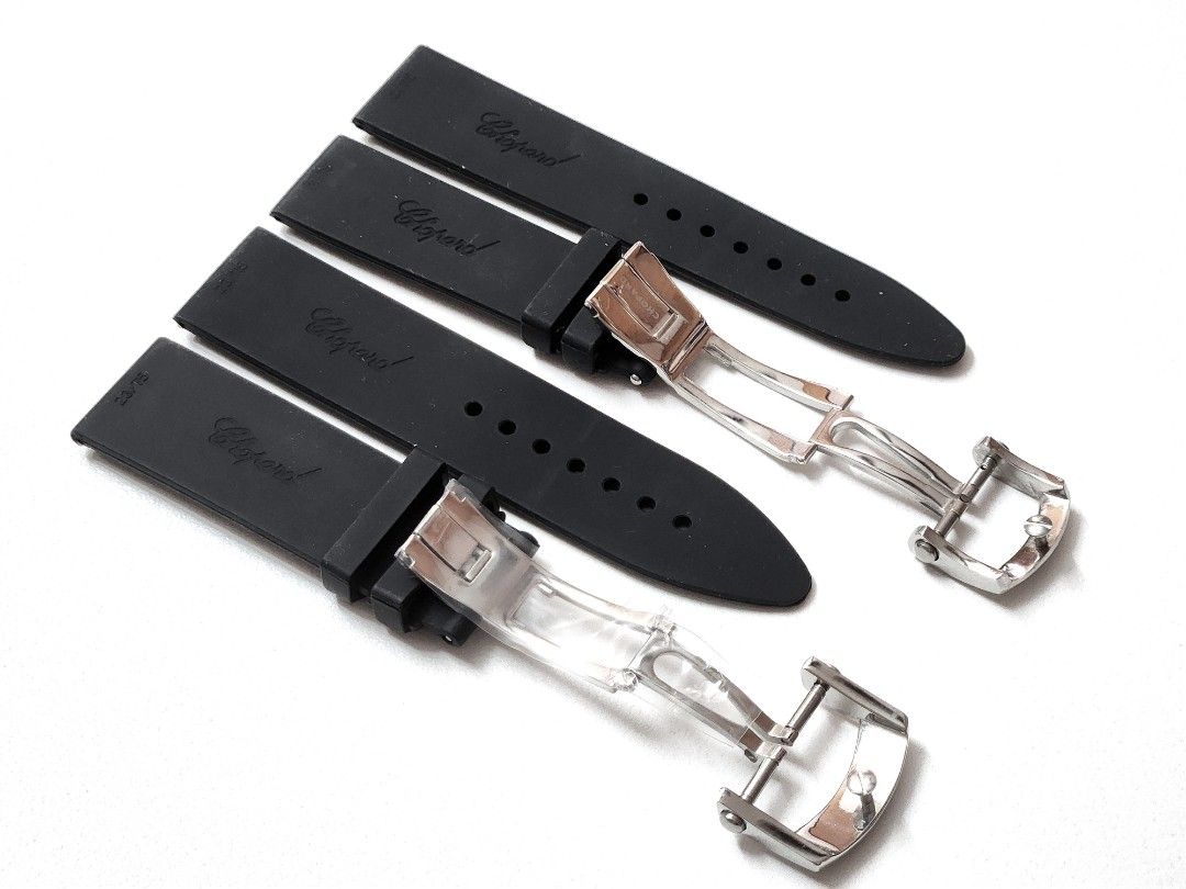 Chopard 21mm 23mm Black Rubber Watch Strap with Deployment Clasp