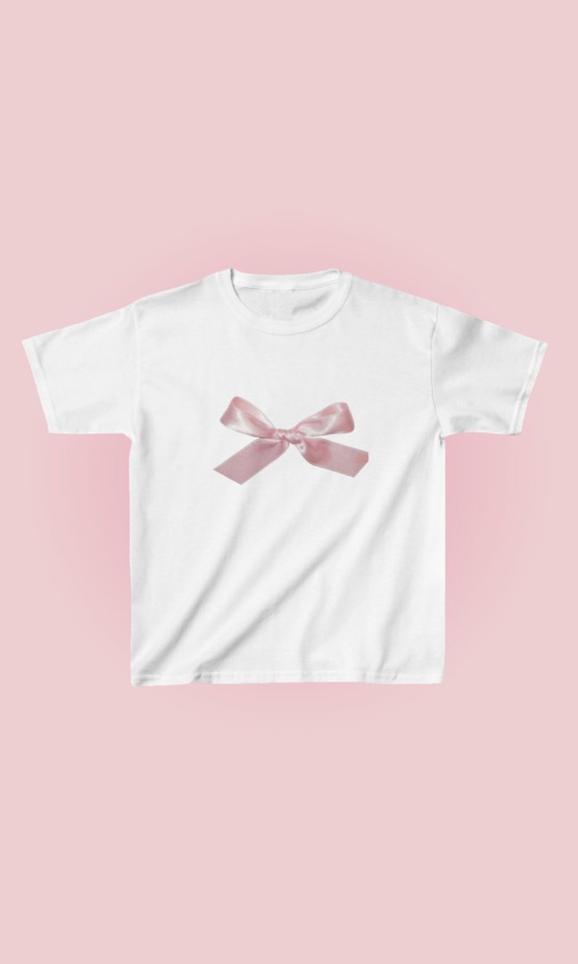 Bow Pink Baby Tee Ribbon Coquette Style Cottage Core Tshirt Y2k