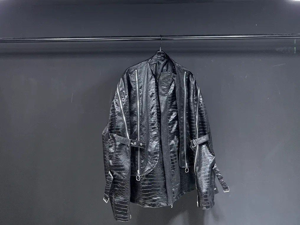croc skin bondage leather jacket (Category: Coats, Jackets and Outerwear) located in Manila. Submitted by allinthiswall (Listing ID 1259245431, Image 1). Description: pre selling ⛓️⛓️ croc skin one size fits all leather bondage jacket 27.5 pit by 54’ length., cool details, 2-3 weeks eta ( made to order stuff ) .