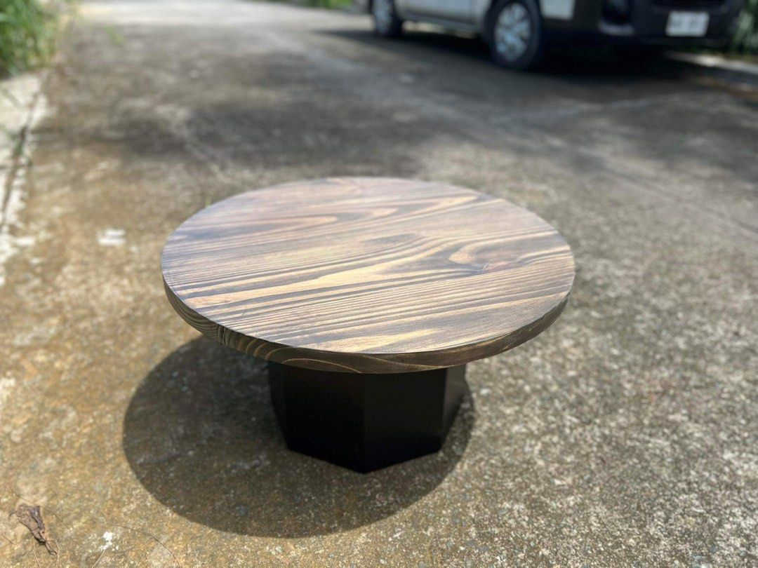 Customize design solid wood center table in walnut finish (Category: Tables & Sets) located in Paranaque City. Submitted by FLess.ph (Listing ID 1259090488, Image 3). Description: 28x28 inches diameter center table 1-5 inches base wood top thickness Walnut finish We customise in any size, design and finish.
