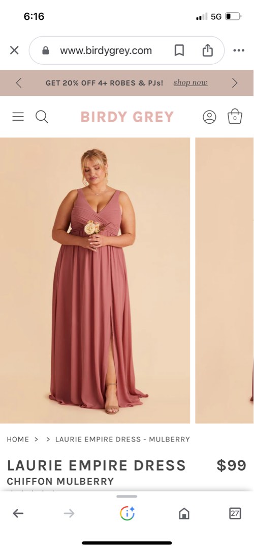 Plus Size Dusty Pink Bridesmaid Dress Birdy Grey 3XL, Women's Fashion