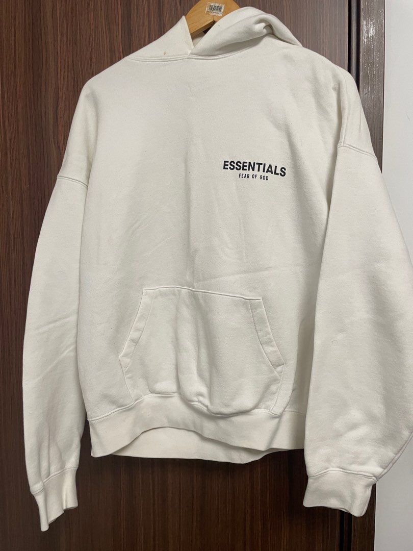 fear of god essentials hoodie sweater white Men s Fashion Tops