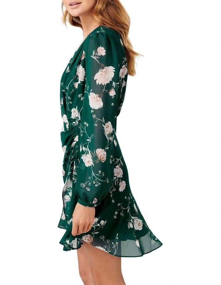 Forever New Eleanor Ruched Mini Dress in Emerald Bloom