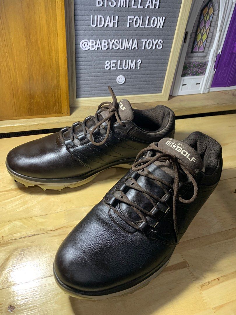 Golf Shoes Sepatu Golf Skechers Type Pro 4 Dark Brown Leather Made