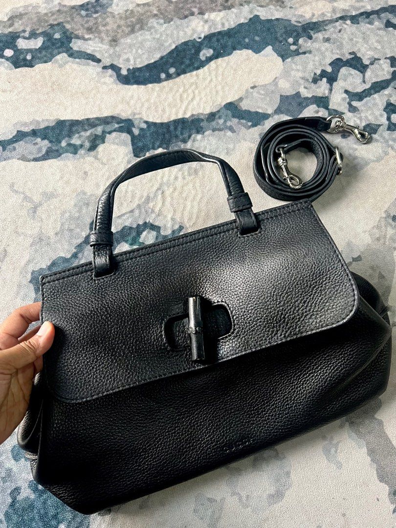 Gucci Black Leather Medium Bamboo Daily Top Handle Bag