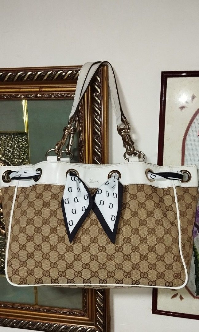 Gucci Lace Positano Scarf Tote Bag - Beige