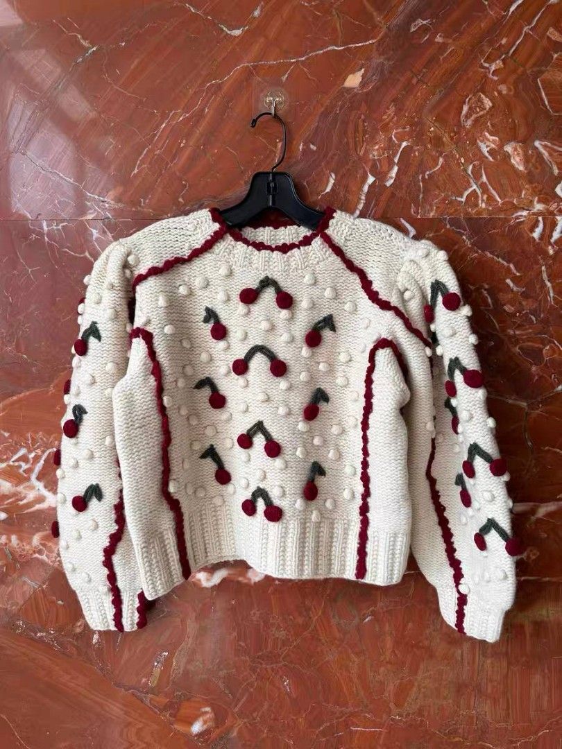 White sweater with cherries hot sale