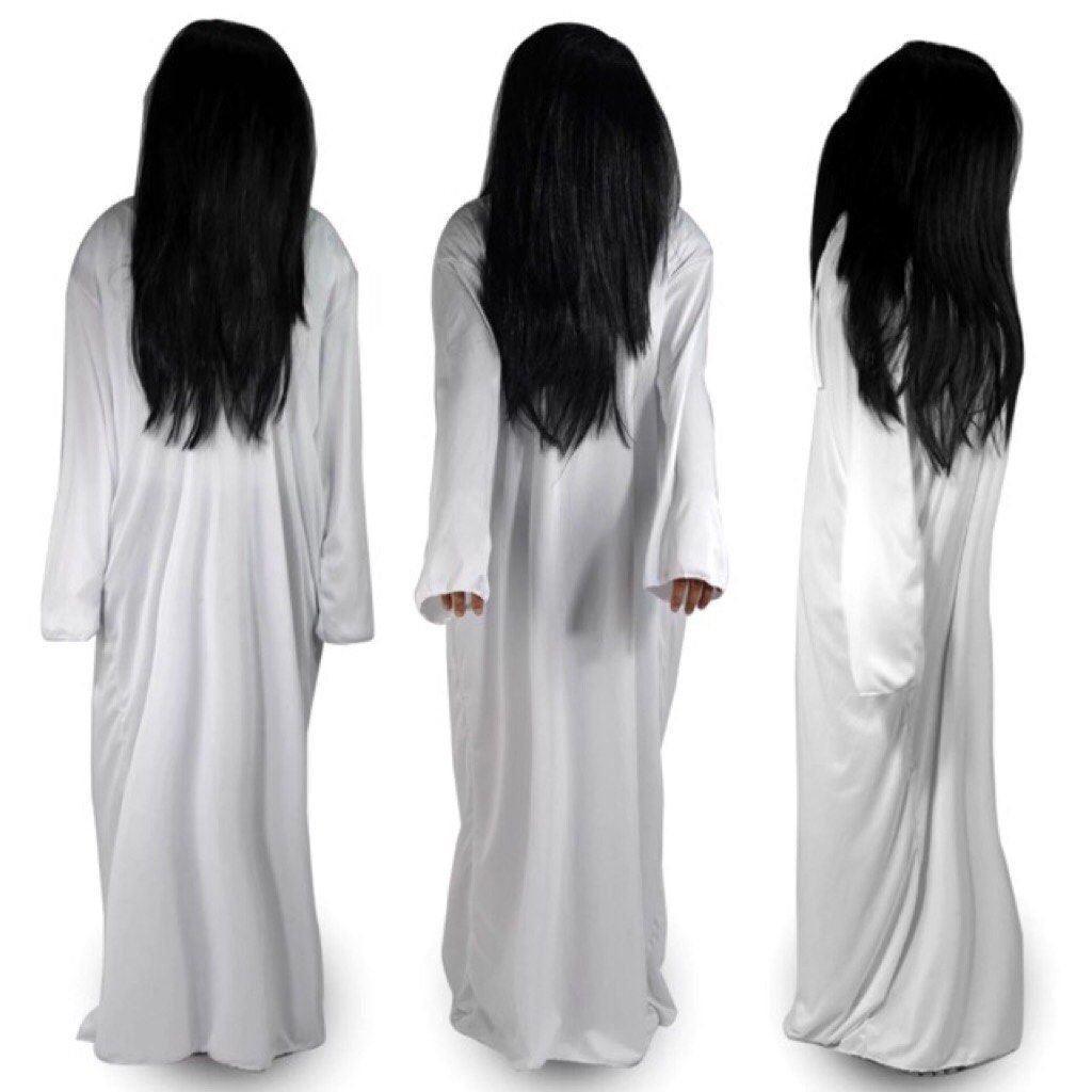 Halloween Ghost Costume Sadako Party Event White Dress Long Hair Wig  , Hobbies & Toys, Occasions & Party Supplies on Carousell