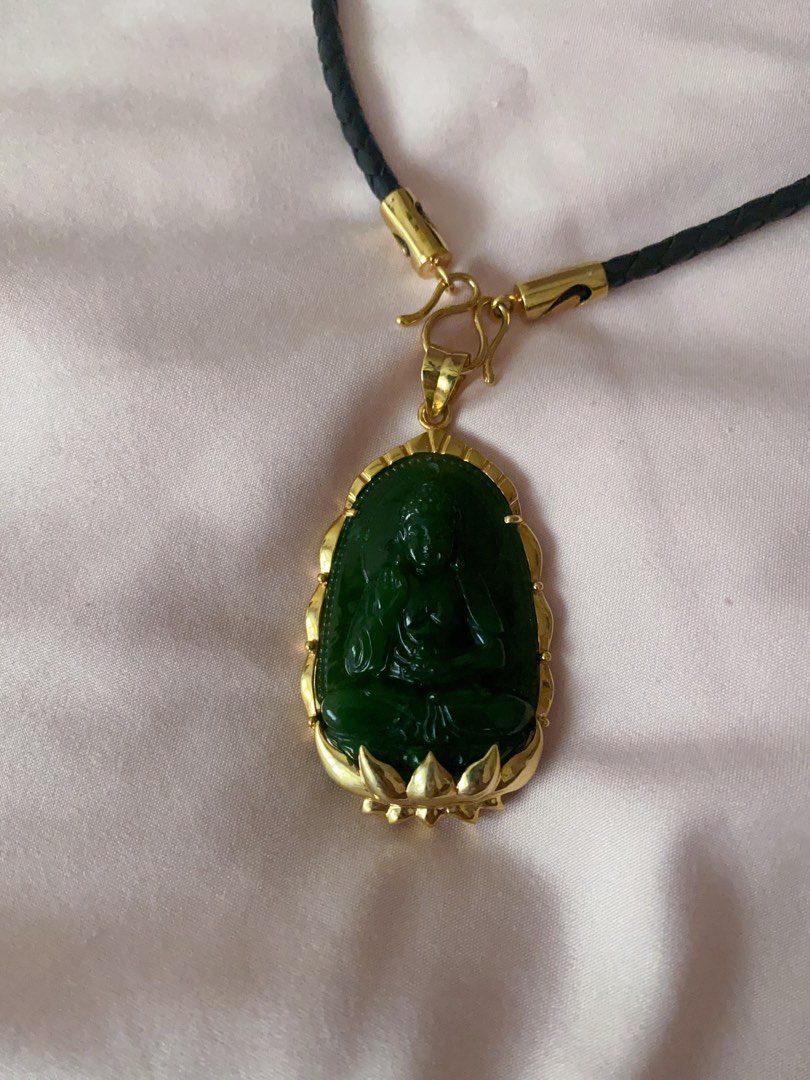 Gold necklace with jade buddha best sale