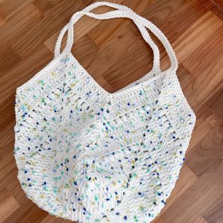 HANDMADE crochet Pom Pom yarn market bag