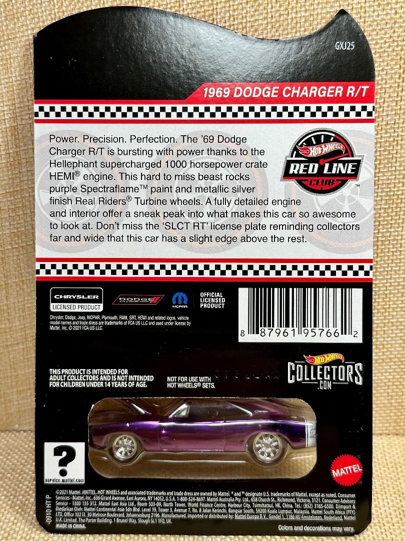 Hot Wheels RLC 1969 Dodge Charger R/T Spectraflame Purple, 興趣及遊戲, 玩具 ...