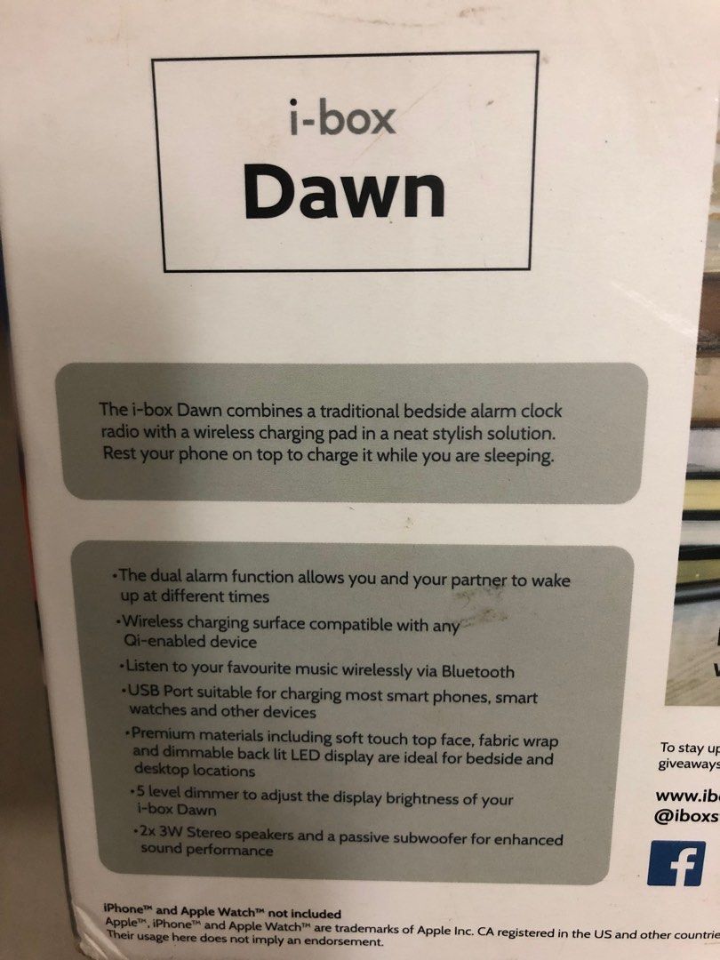 ibox Dawn Bedside Alarm clock with wireless charging USB input FM