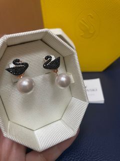 Iconic Swarovski Swan with Pearl Pierced Earrings