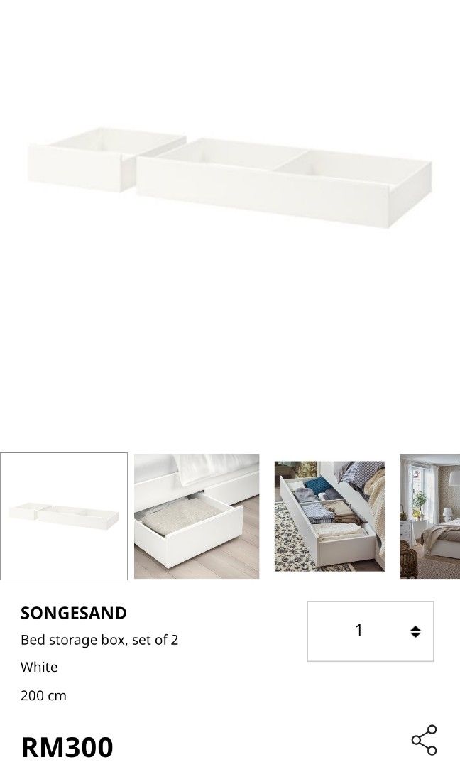 IKEA Songesand Bed Storage Box Drawer, Furniture & Home Living