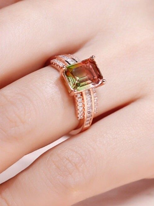 60 OFF Jeulia Watermelon Crystal Quartz Emerald cut ring S925