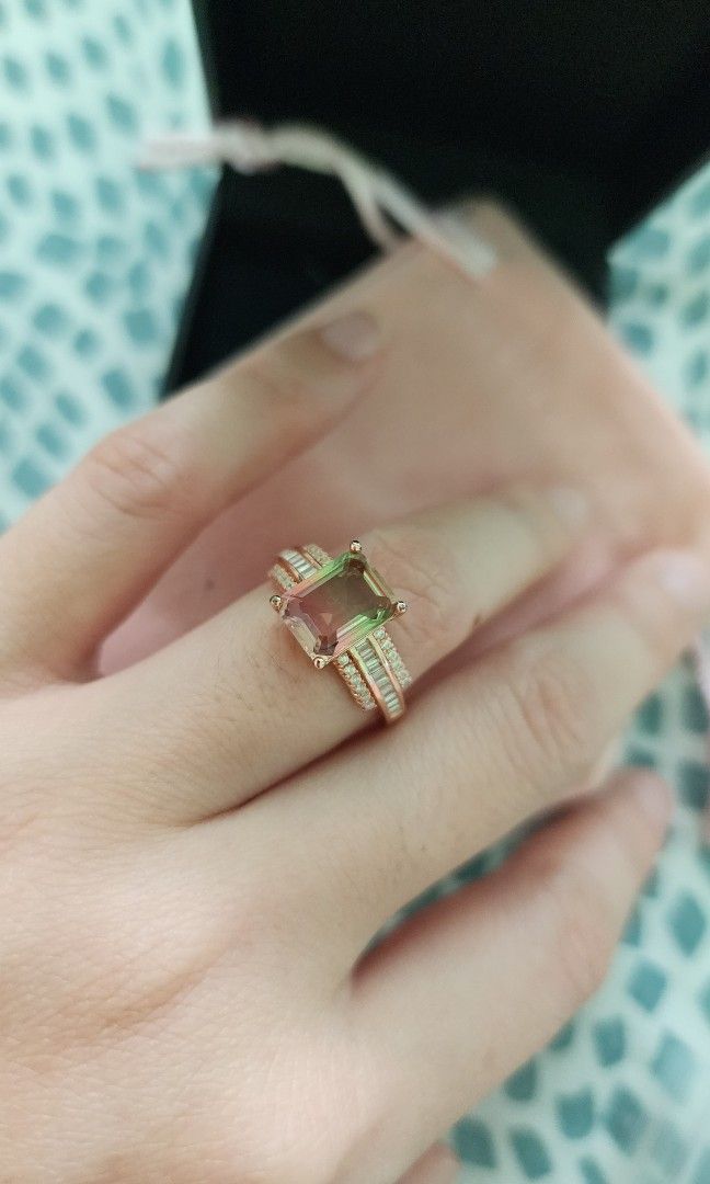60 OFF Jeulia Watermelon Crystal Quartz Emerald cut ring S925
