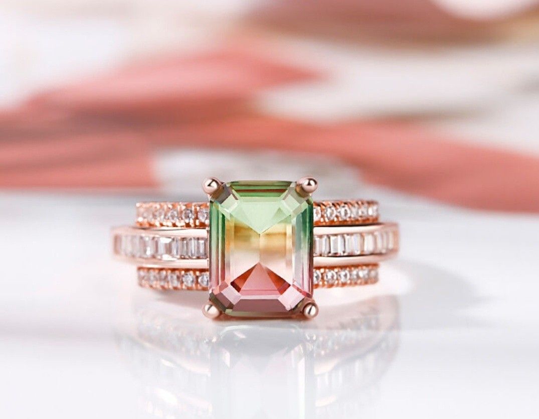 60 OFF Jeulia Watermelon Crystal Quartz Emerald cut ring S925