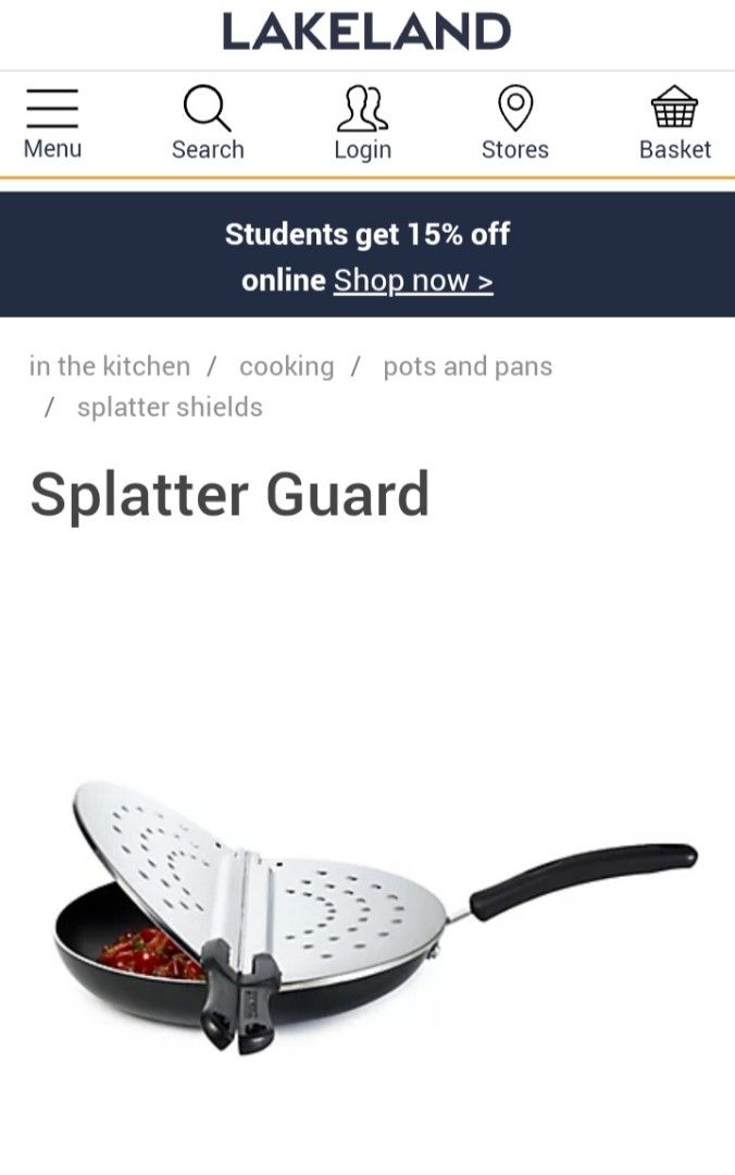 LAKELAND Splatter Guard, Furniture & Home Living, Kitchenware