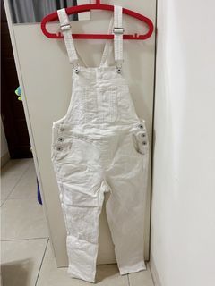 Lativ 白色牛仔吊帶褲