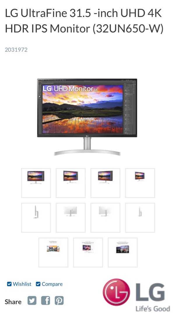 LG UHD 4K HDR IPS Monitor 32UN650W, Computers & Tech, Parts