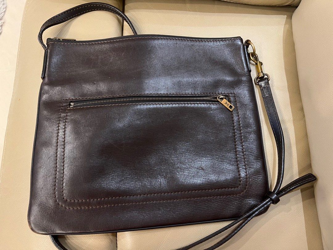 Large Dark Brown Utah Leather Sac Plat Messenger Bag (Authentic