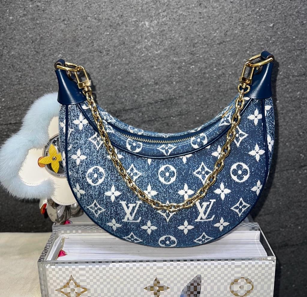 Louis Vuitton Loop Baguette Handbag Denim Jacquard Navy Blue