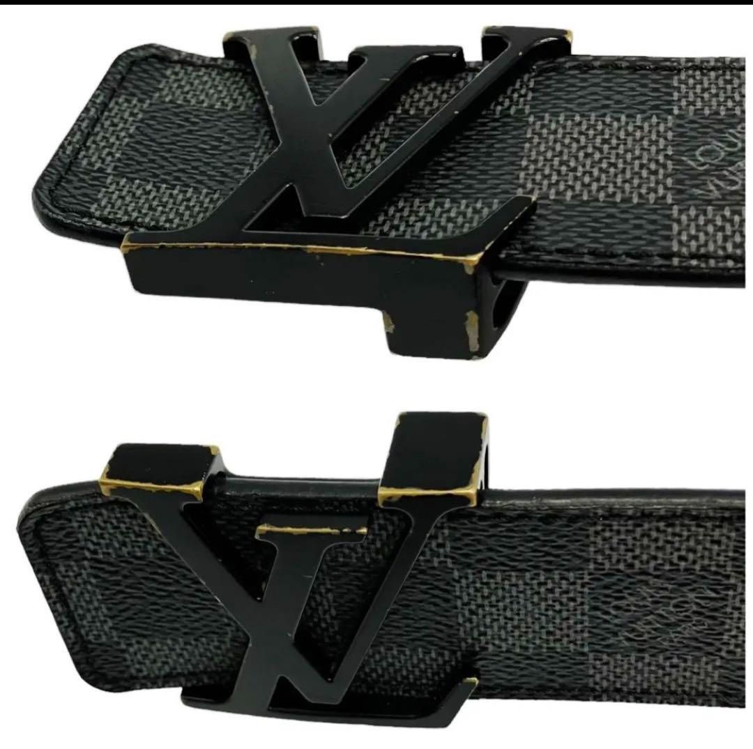 Authenticated Used LOUIS VUITTON Louis Vuitton Sunture LV Initial M9808  Damier Graphite Belt Men's Black Made in Spain 