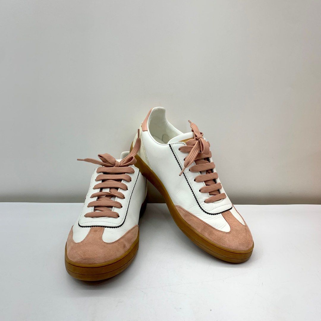 Louis Vuitton Frontrow White & Pink Calfskin Leather Sneakers SZ