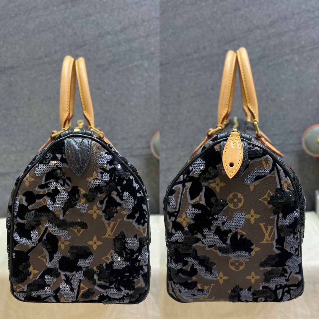 Louis Vuitton *Fleur de Jais* SPEEDY 30 Monogram Felt Floral Sequins  *LIMITED*!!