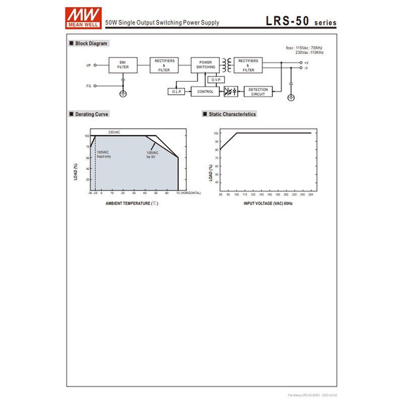 LRS-50-24 MEAN WELL Switching Power Supply 52.8W 24V 2.2A Meanwell63207315415043113