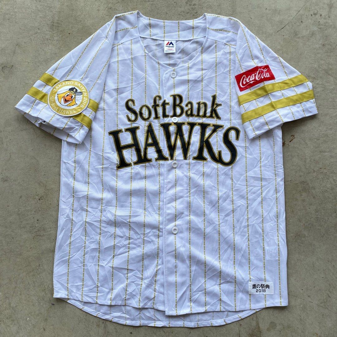 Limited Retro Majestic Japan Softbank Hawks Baseball Jersey 2019 Blue S