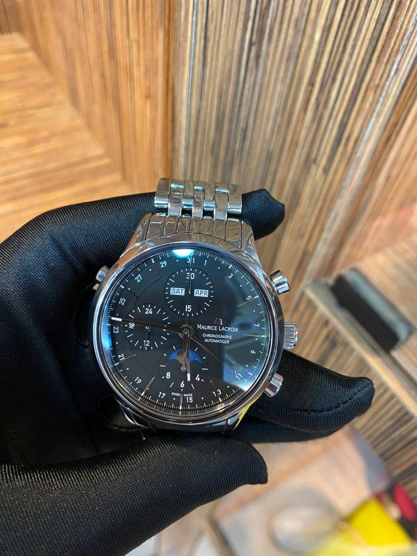 MAURICE LACROIX CALENDER MOON FACE LES CLASSIQUES PHASE LUNE CHRONOGRAPH REF LC6078 41MM AUTOMATIC YEAR 2013 WATCH FULL SET