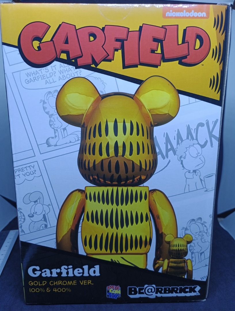 Medicom Toy Bearbrick X Garfield Chrome Gold 400% & 100% - Set Neuf