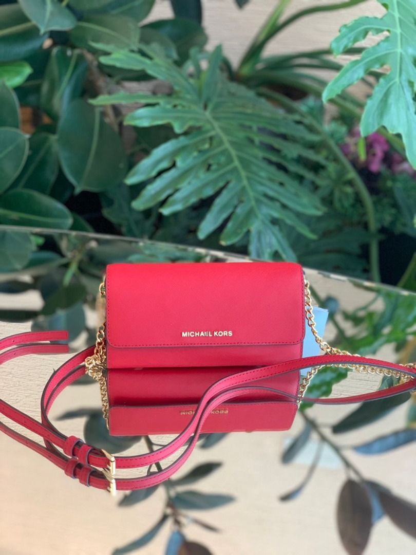 Michael Kors Red Jet Set Travel Clutch on Chain Luxury Bags
