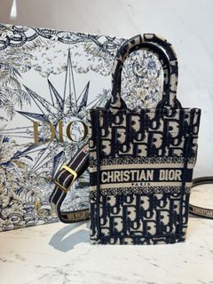 Dior Bags | New in Box Dior Mini Blue Oblique Embroidery Book Tote | Color: Black/Cream | Size: Os | Bybristolbay's Closet