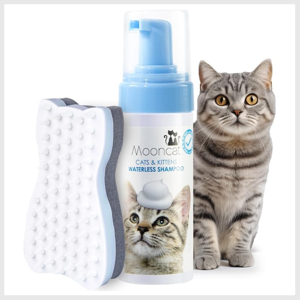 Mooncat Waterless Cat Shampoo+Cat Brush, Licking Safe Dry Shampoo for