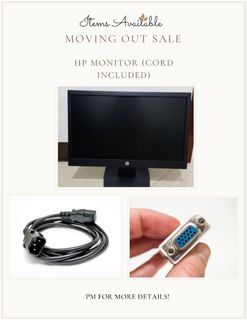 Moving Out Sale: HP Monitor with cords