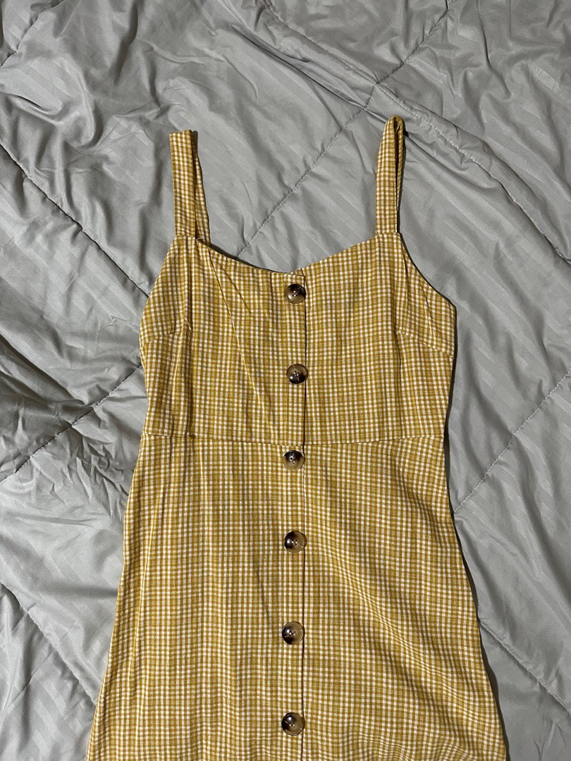 Mustard Yellow Plaid Dress, Women's Fashion, Dresses Sets