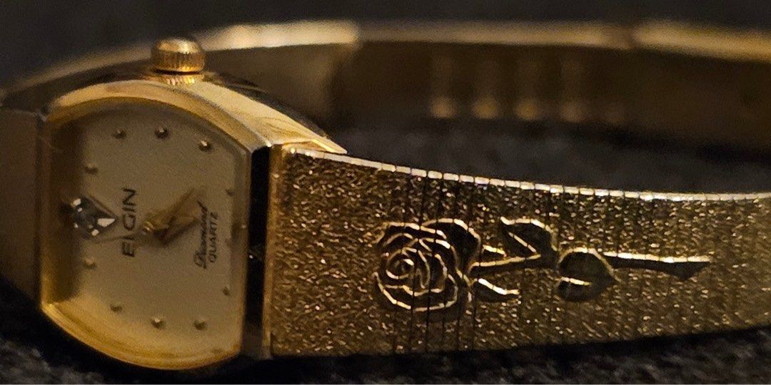 Nakedglory Elgin Gold Quartz Vintage Watch with Floral Women s