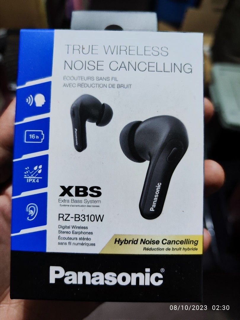 Panasonic ErgoFit True Wireless Earbuds with Noise Cancelling, in Ear Headphones with XBS Powerful Bass, Bluetooth 5.3, Charging Case - RZ-B310W