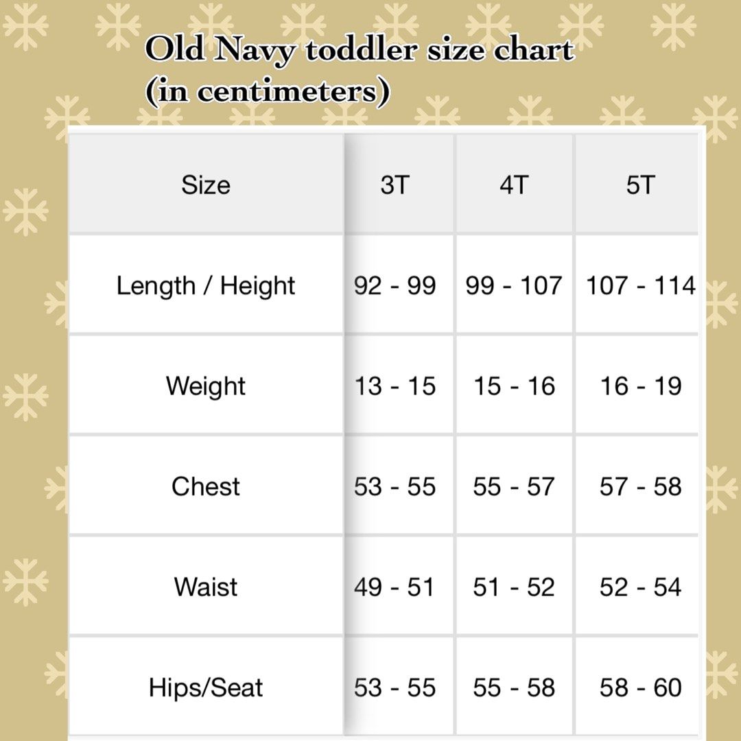 Old navy baby size chart online