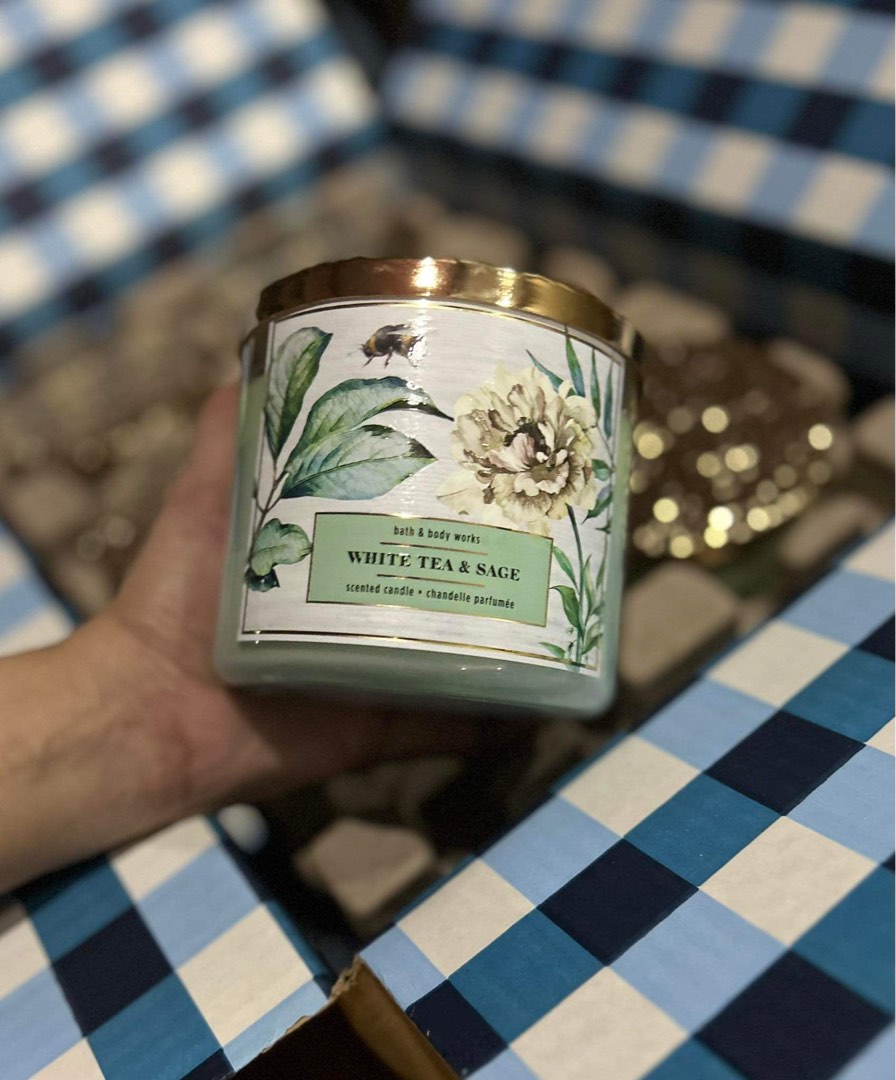 Original BBW 3wick candle White Tea and Sage, Beauty & Personal Care