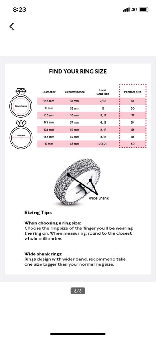 Pandora sizing for rings discount