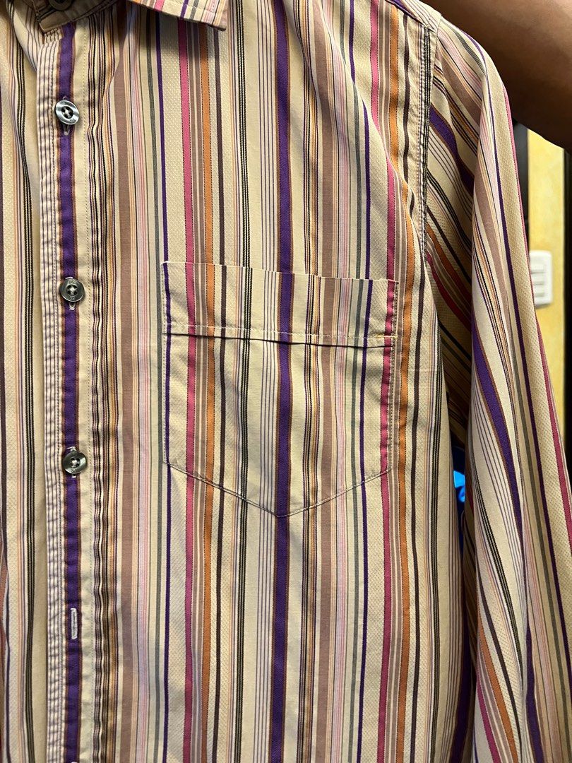 Paul Smith Striped Polo (Category: Luxury Apparel) located in Pasay City. Submitted by netuy (Listing ID 1259155838, Image 3). Description: Multi-colored. With pocket. Size small. Double cuff. Slim fit. .