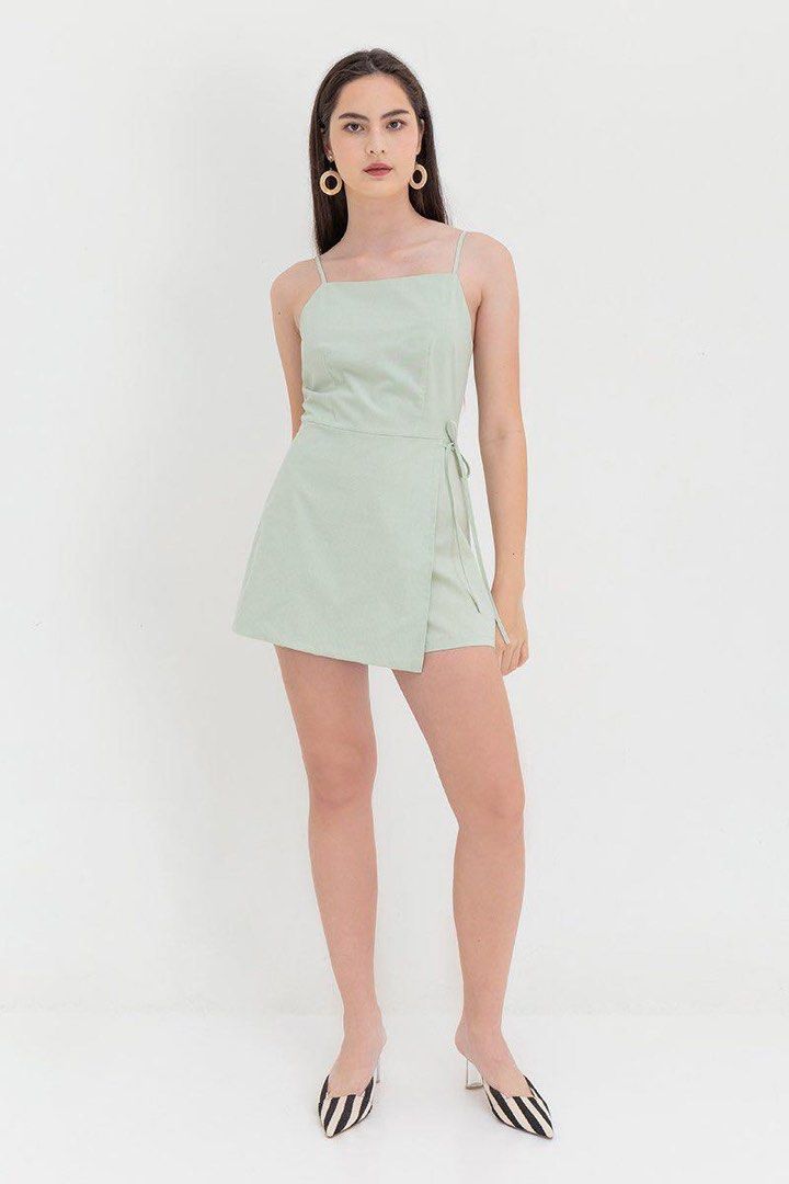 Playdress Madison Wrap Over Romper in Light Green Women s Fashion