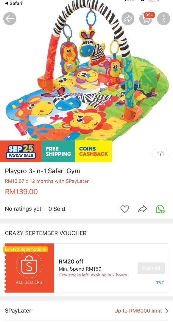 Playgro 3 in 1 top safari gym