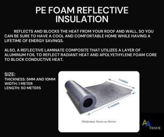 Polyethylene Reflective Foam Insulation 10mm thk x 1M x 50M