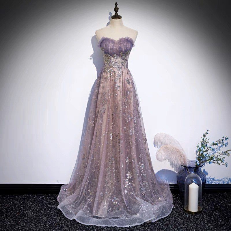 Purple evening grown night gown prom dress Women s Fashion